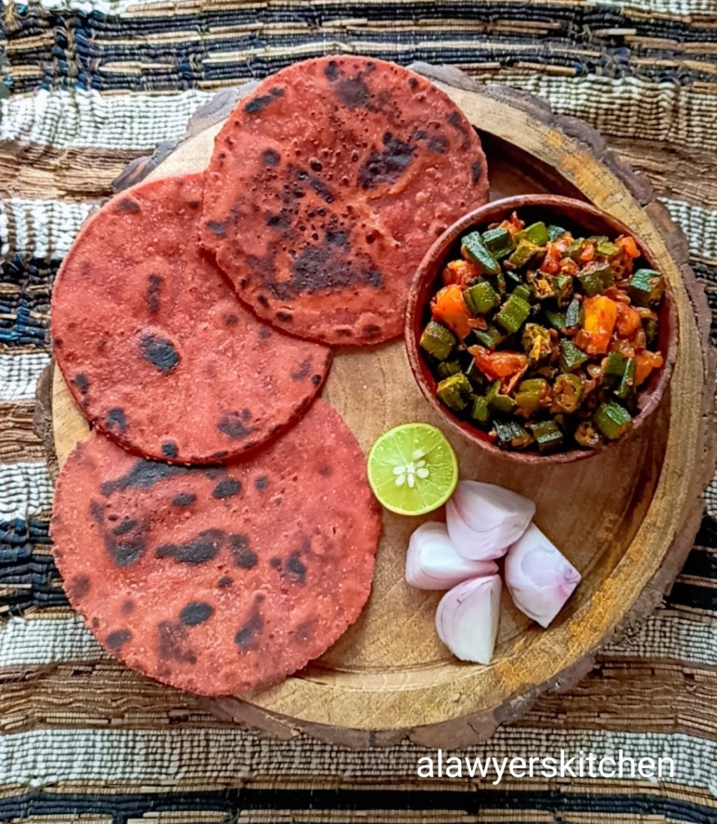 Beetroot paratha and Bhindi Masala
